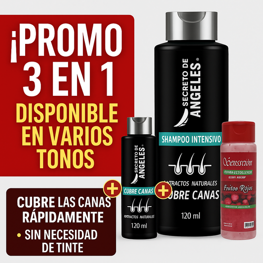 🧴✨ ¡DILE ADIÓS A LAS CANAS CON ESTILO NATURAL! 🔥 OFERTA ESPECIAL: SHAMPOO CUBRE CANAS X 1 UND + 2 OBSEQUIOS 💥